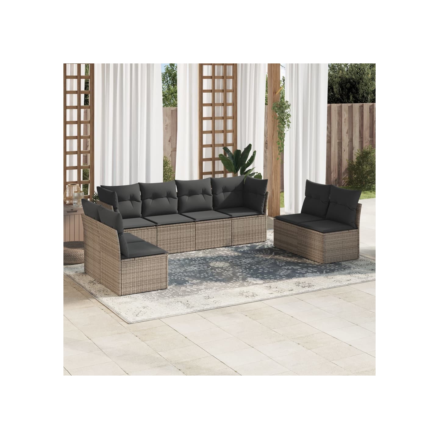 Salon de jardin 8 pcs avec coussins gris résine tressée