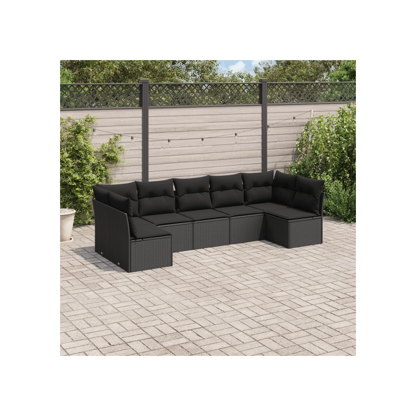 Salon de jardin 7 pcs avec coussins noir résine tressée