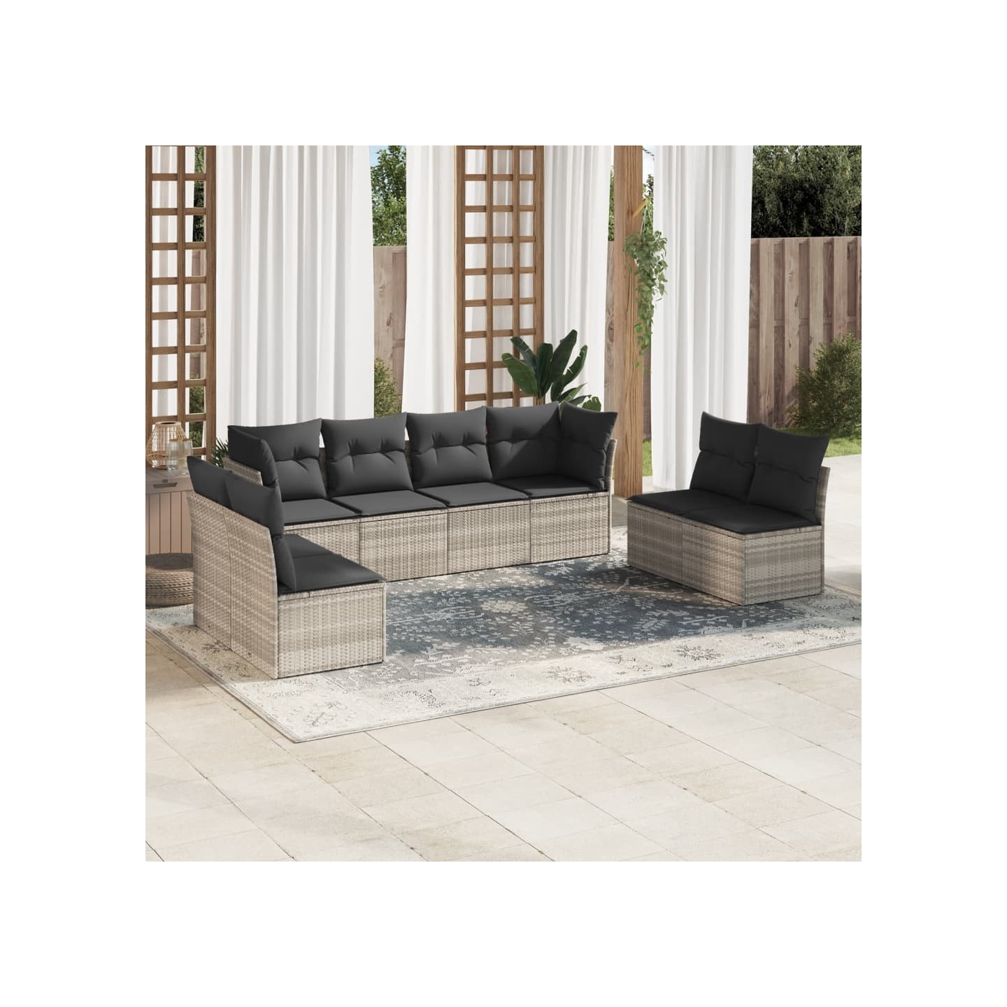 Salon de jardin 8 pcs avec coussins gris clair résine tressée