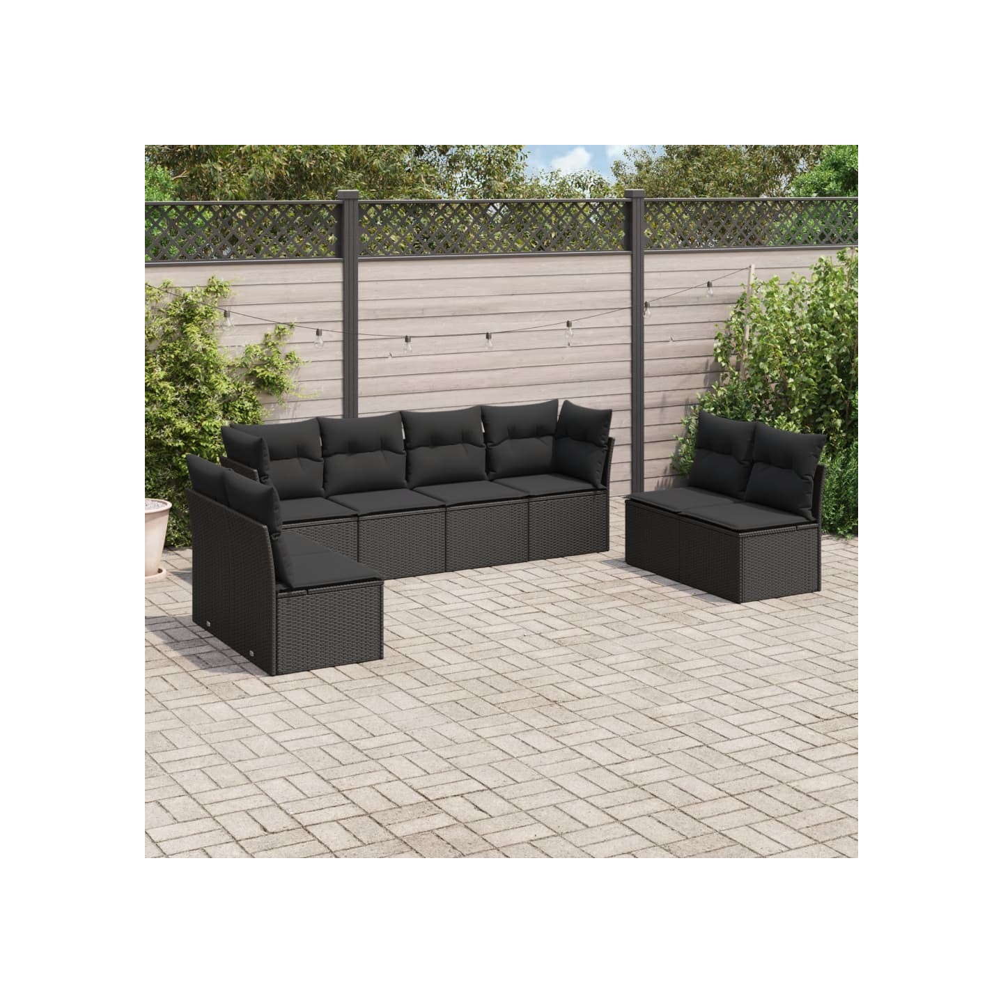 Salon de jardin 8 pcs avec coussins noir résine tressée