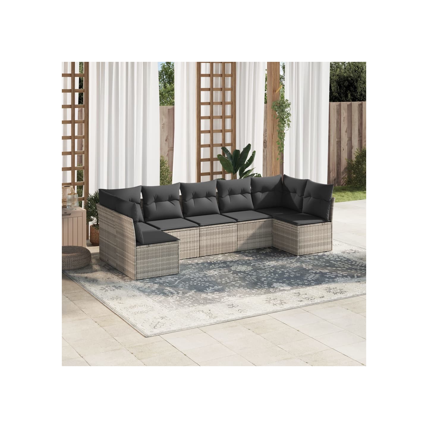 Salon de jardin avec coussins 7 pcs gris clair résine tressée