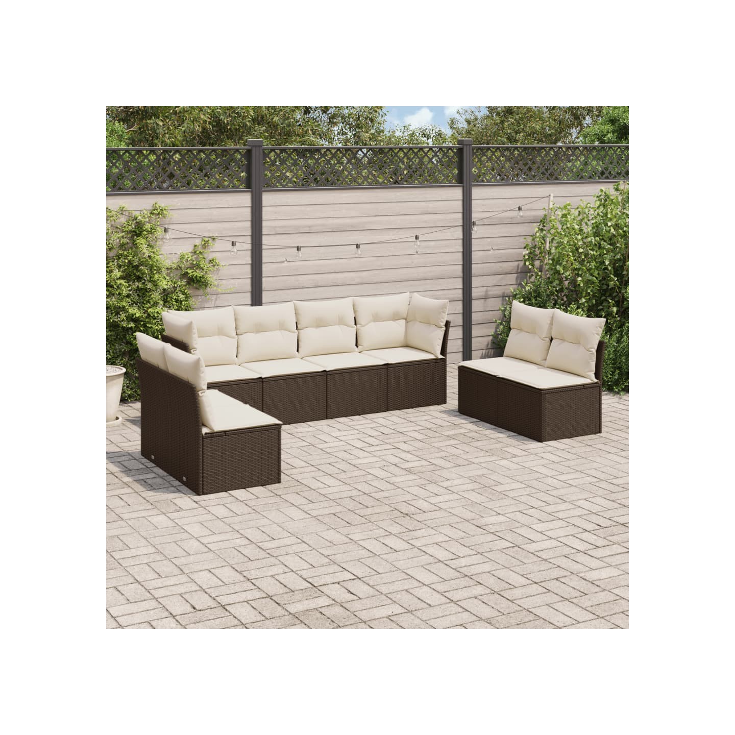Salon de jardin 8 pcs avec coussins marron résine tressée