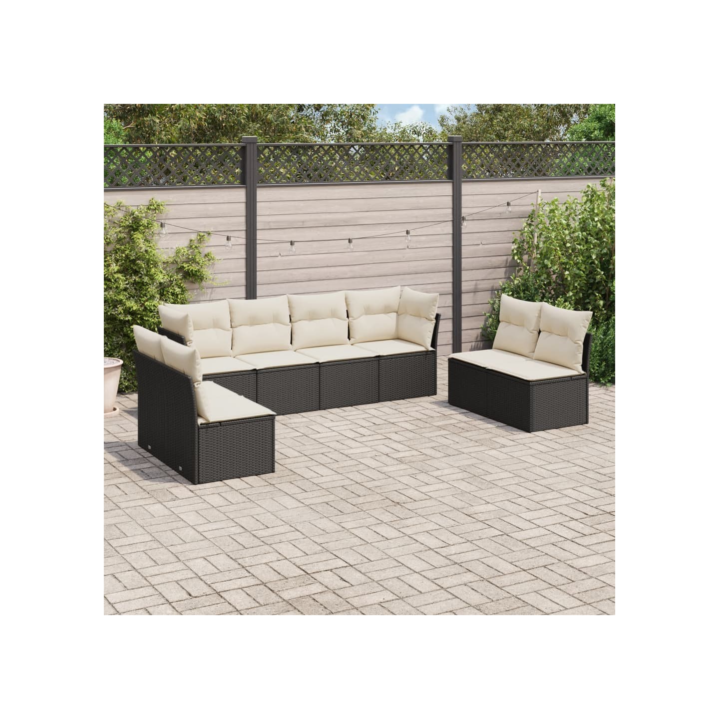 Salon de jardin 8 pcs avec coussins noir résine tressée