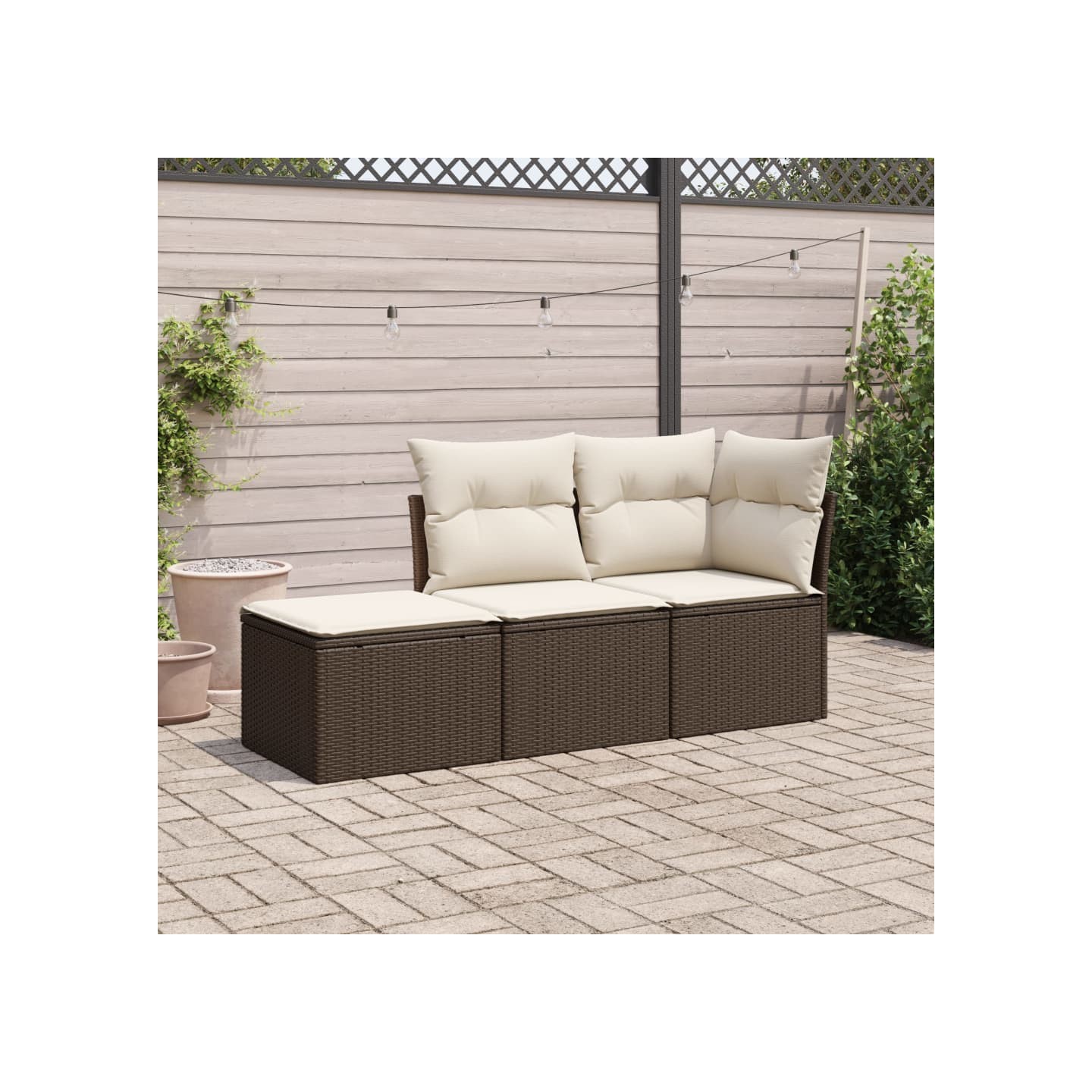Salon de jardin avec coussins 3 pcs marron résine tressée