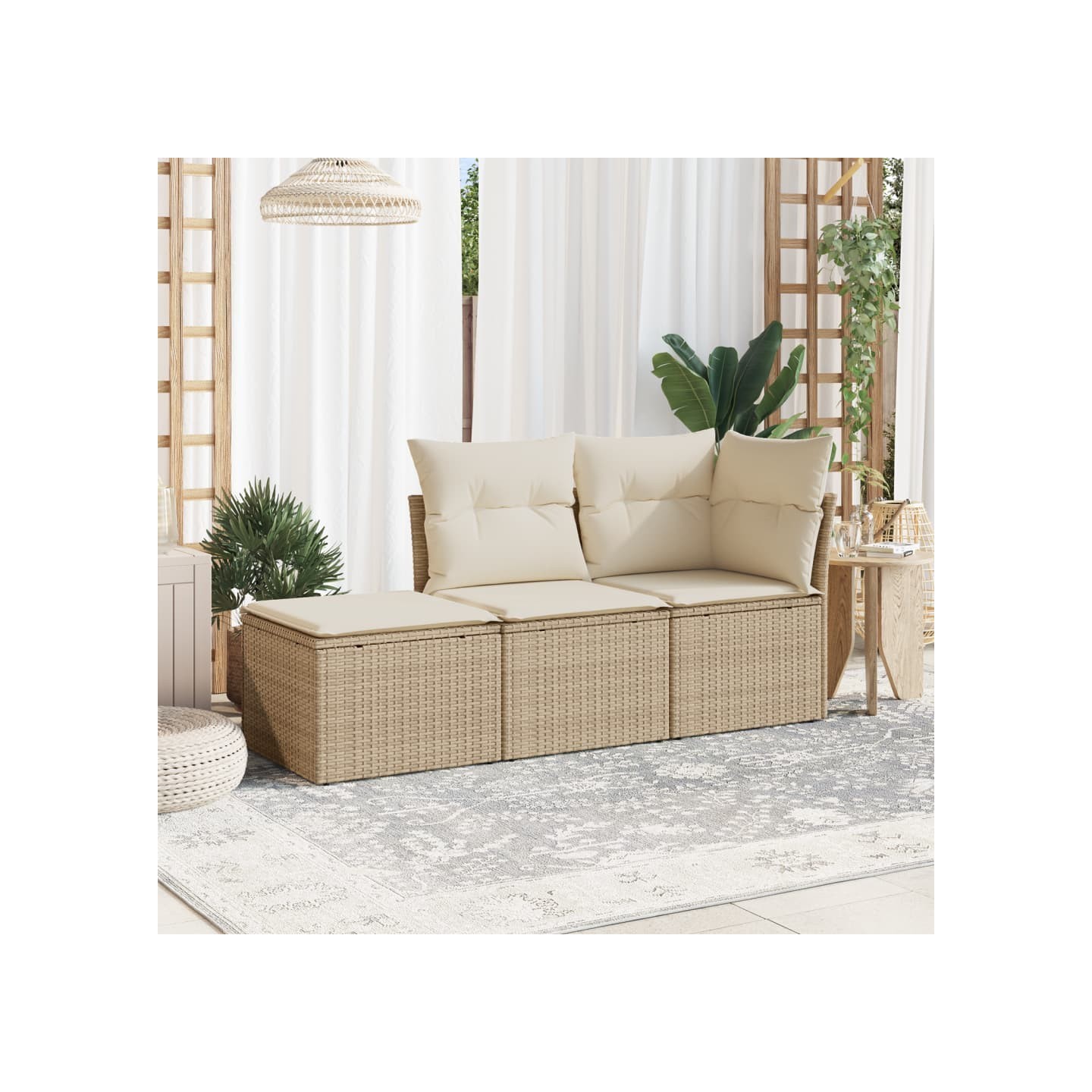 Salon de jardin avec coussins 3 pcs beige résine tressée