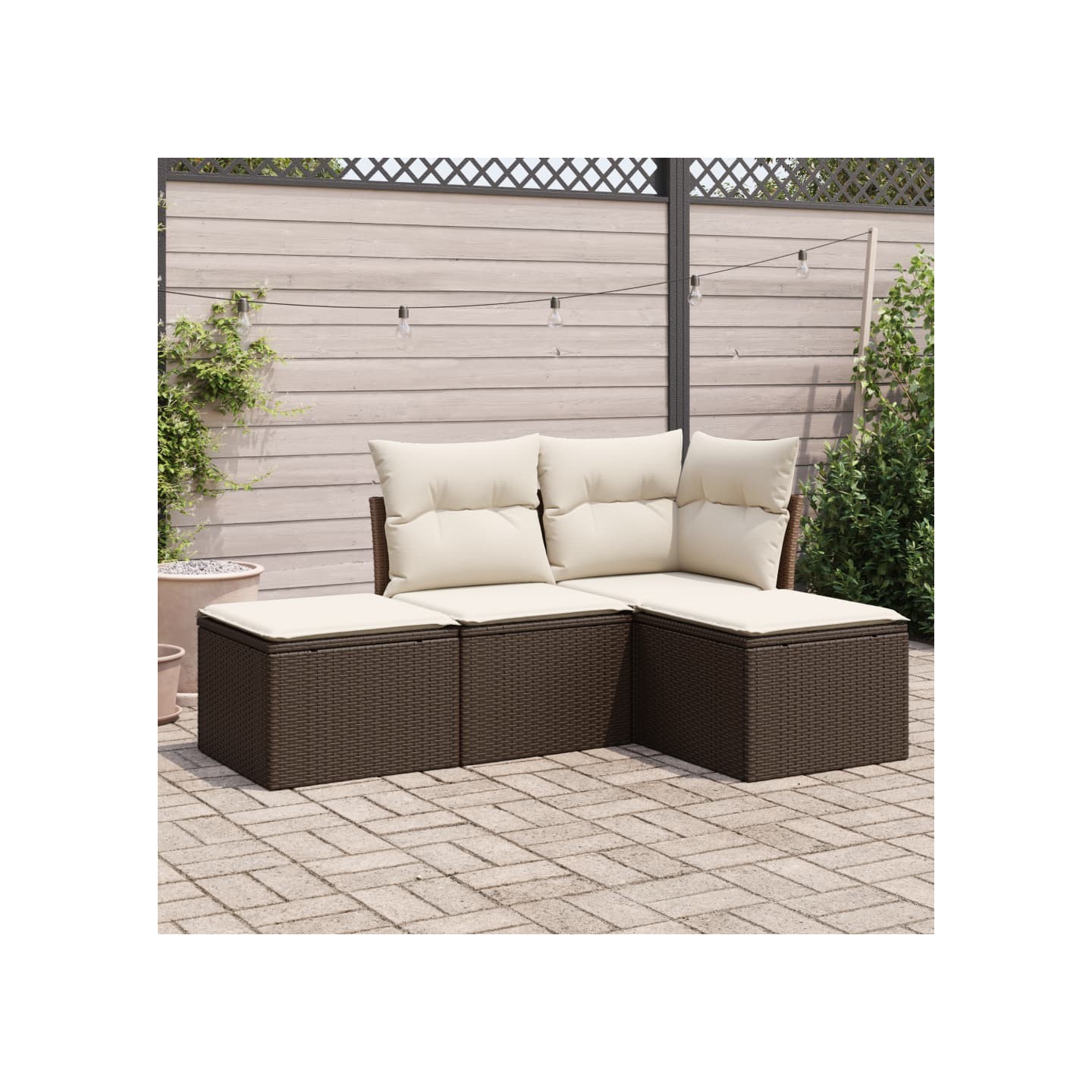 Salon de jardin 4 pcs avec coussins marron résine tressée