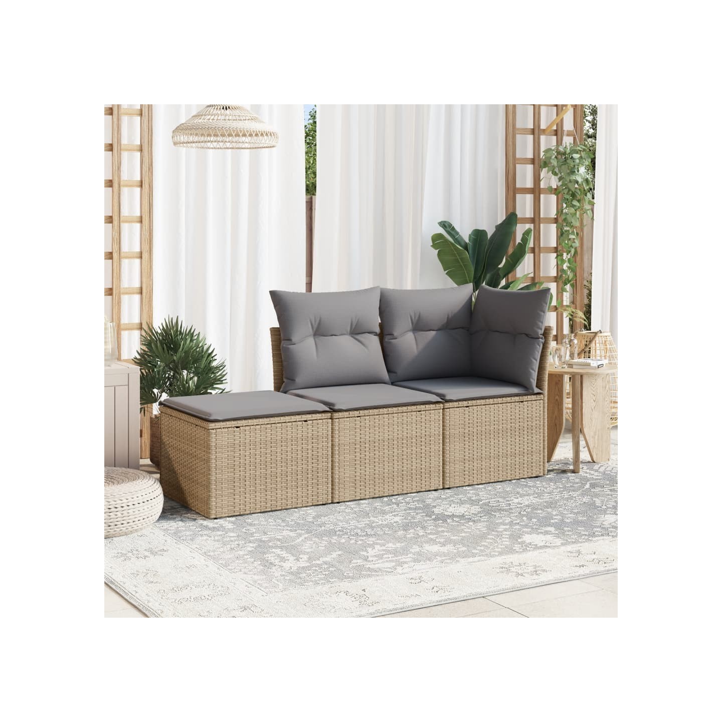 Salon de jardin avec coussins 3 pcs beige résine tressée