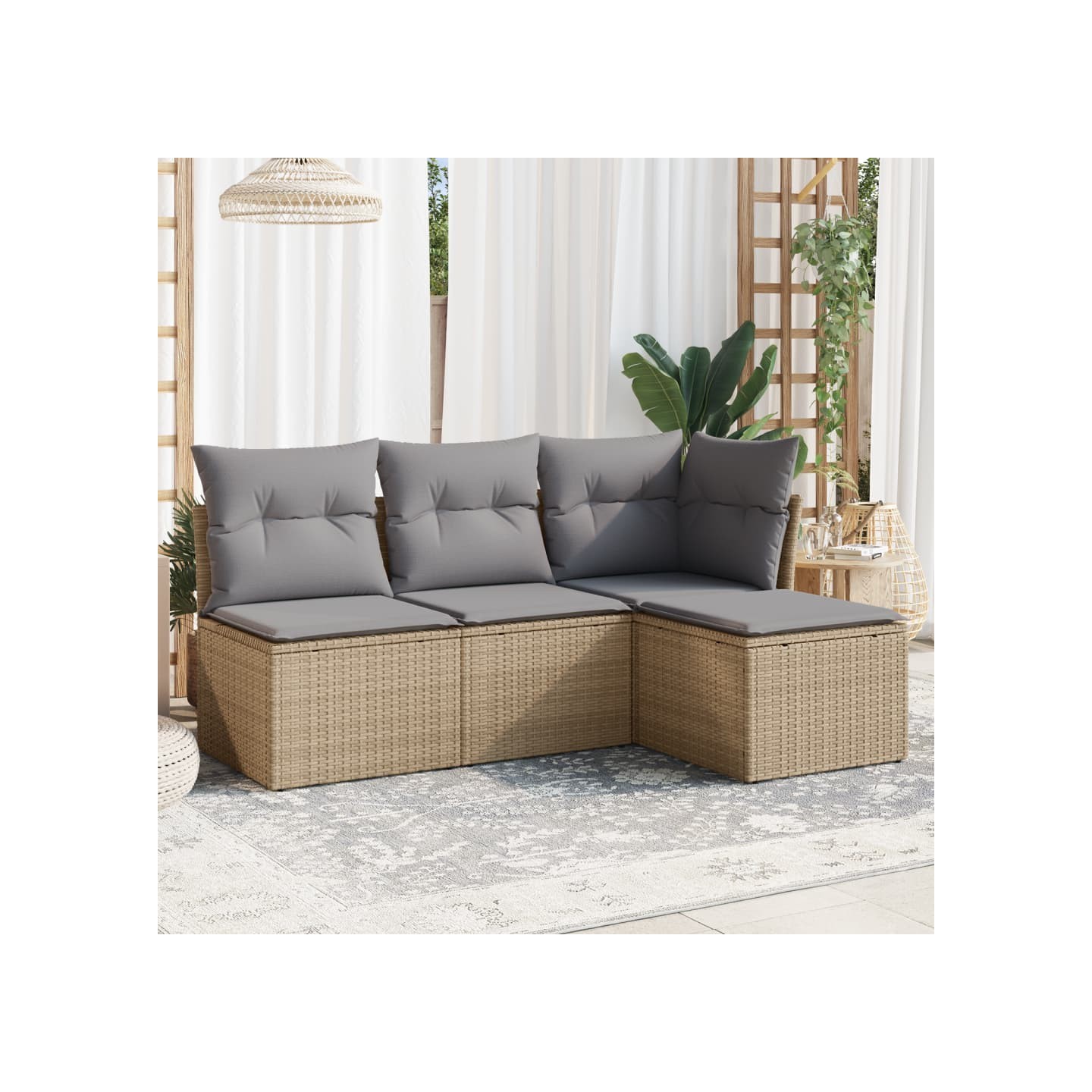 Salon de jardin avec coussins 4 pcs beige résine tressée