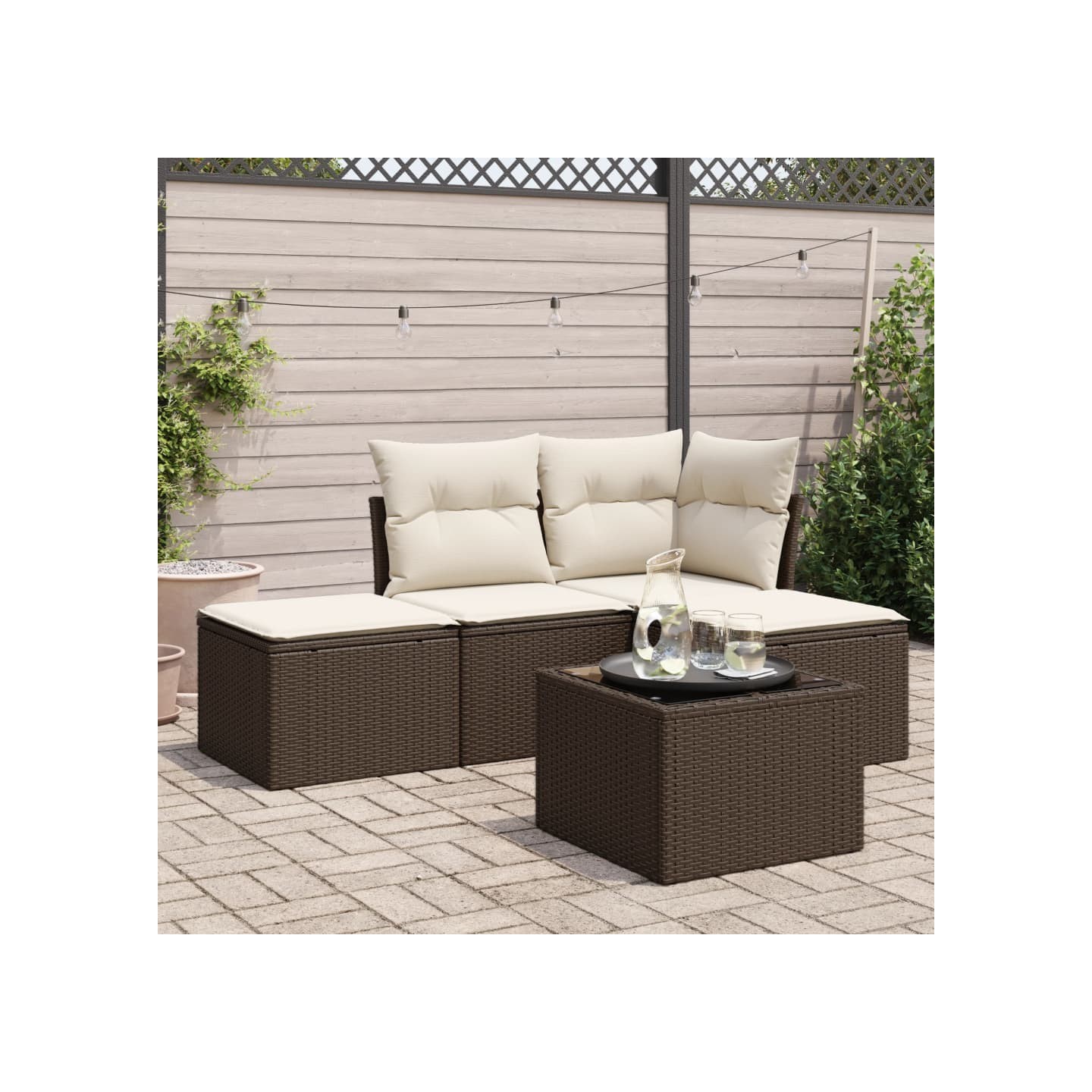 Salon de jardin avec coussins 5 pcs marron résine tressée