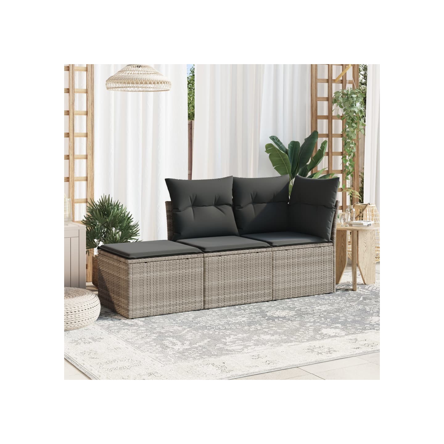 Salon de jardin avec coussins 3 pcs gris clair résine tressée