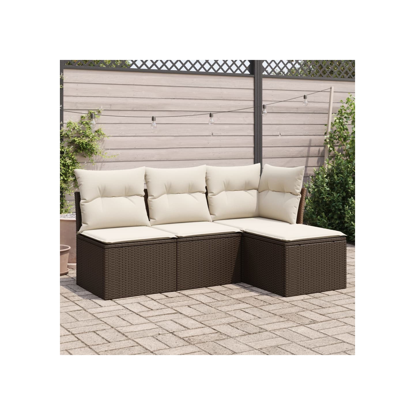 Salon de jardin 4 pcs avec coussins marron résine tressée