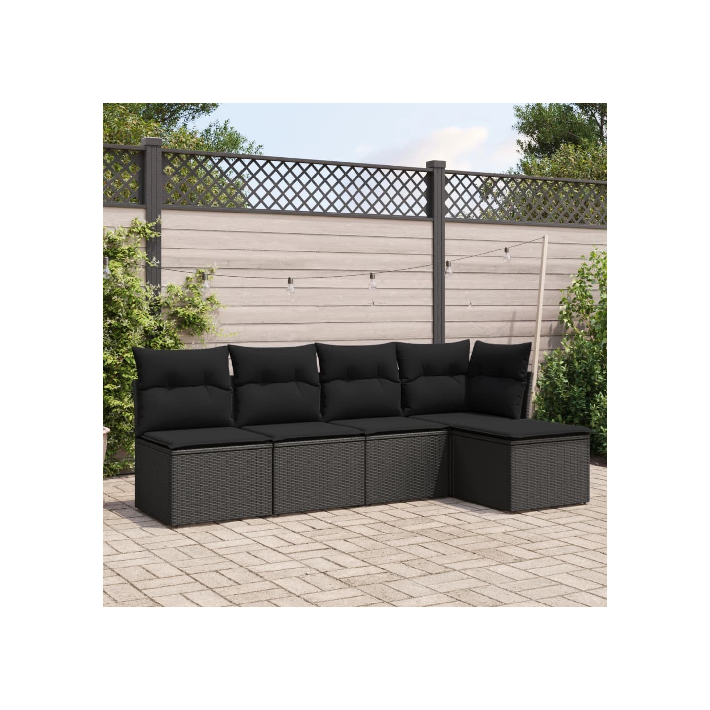 Salon de jardin 5 pcs avec coussins noir résine tressée
