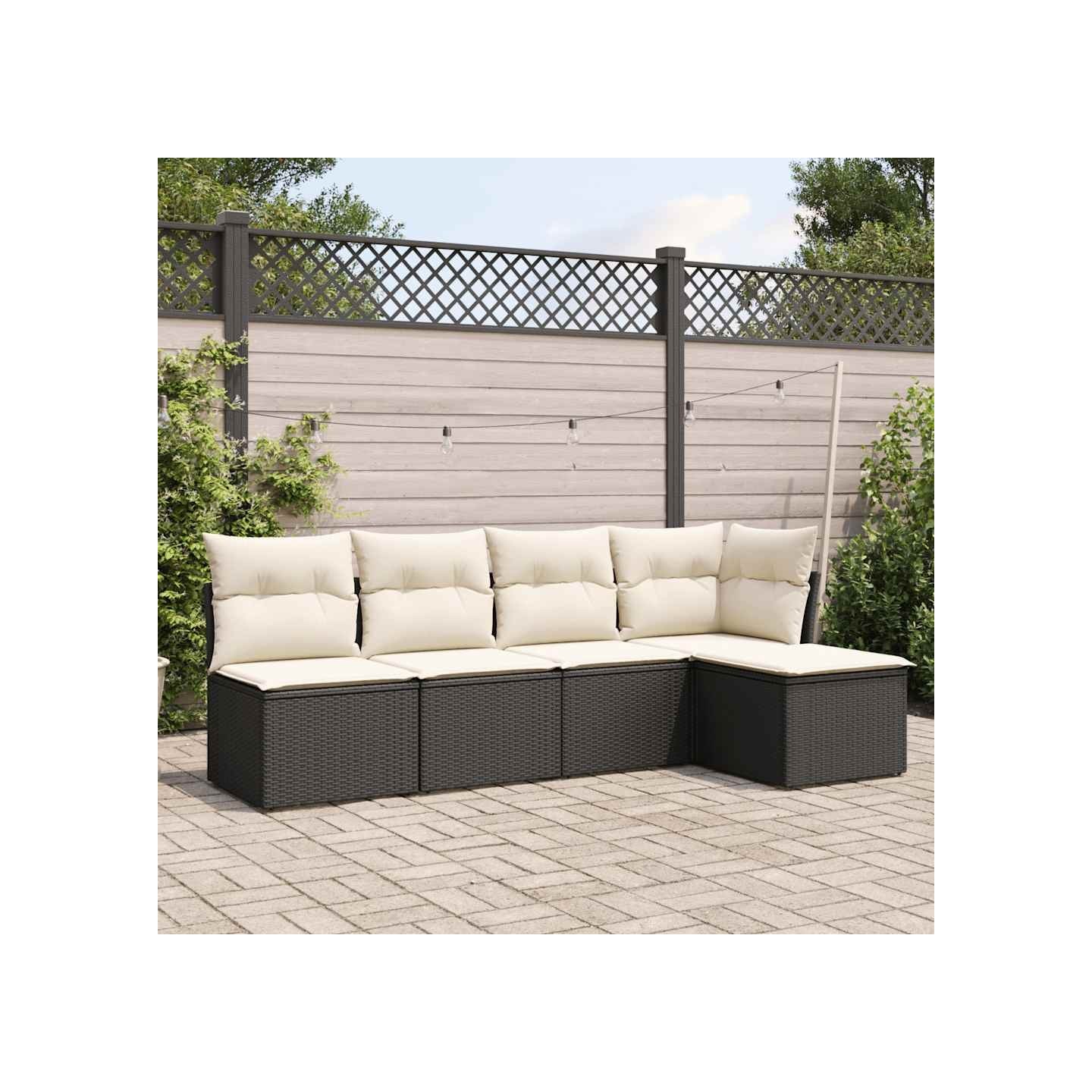 Salon de jardin 5 pcs avec coussins noir résine tressée