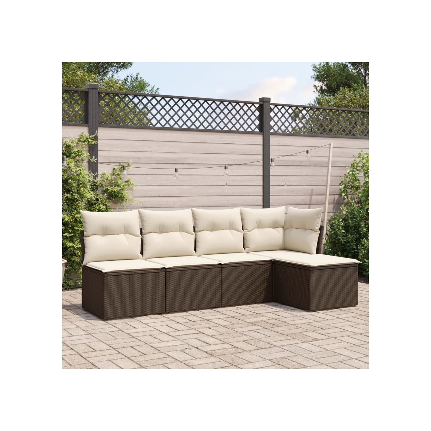 Salon de jardin avec coussins 5 pcs marron résine tressée