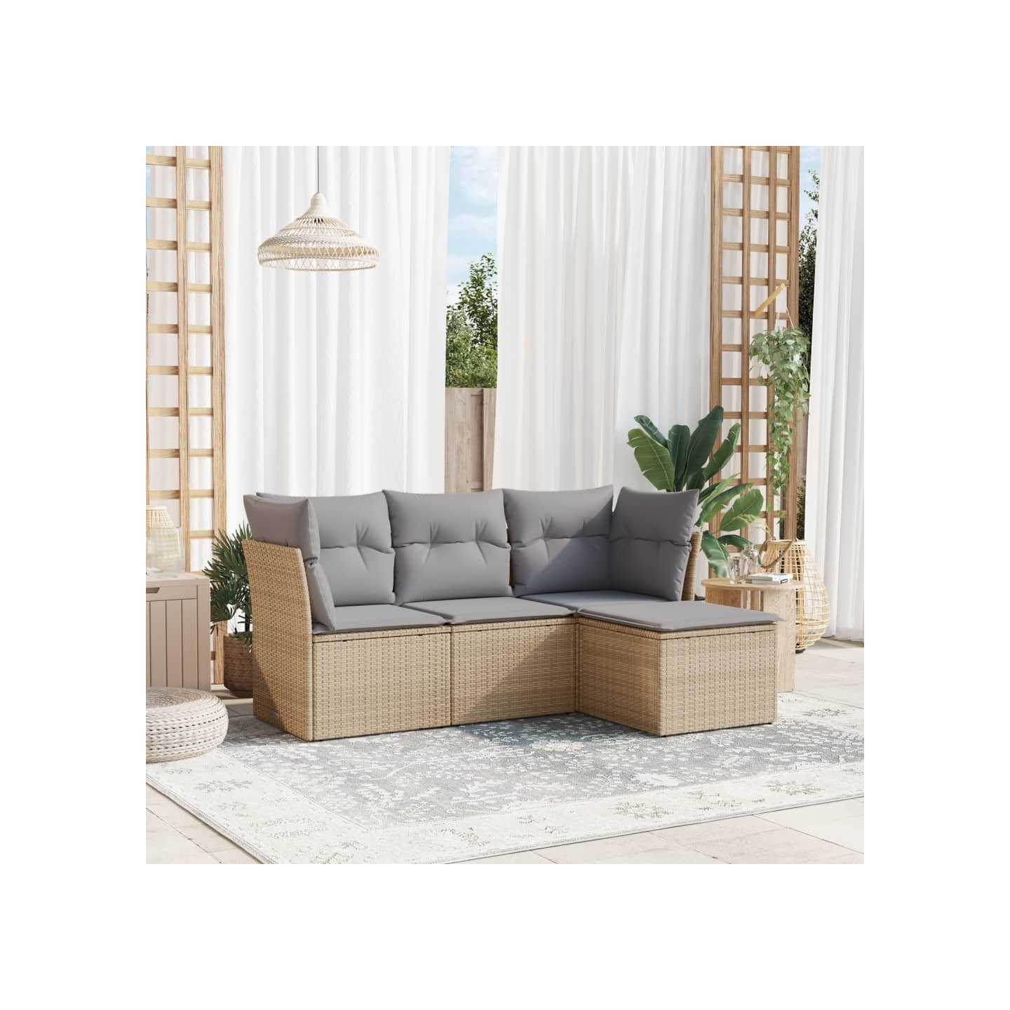 Salon de jardin avec coussins 4 pcs beige résine tressée