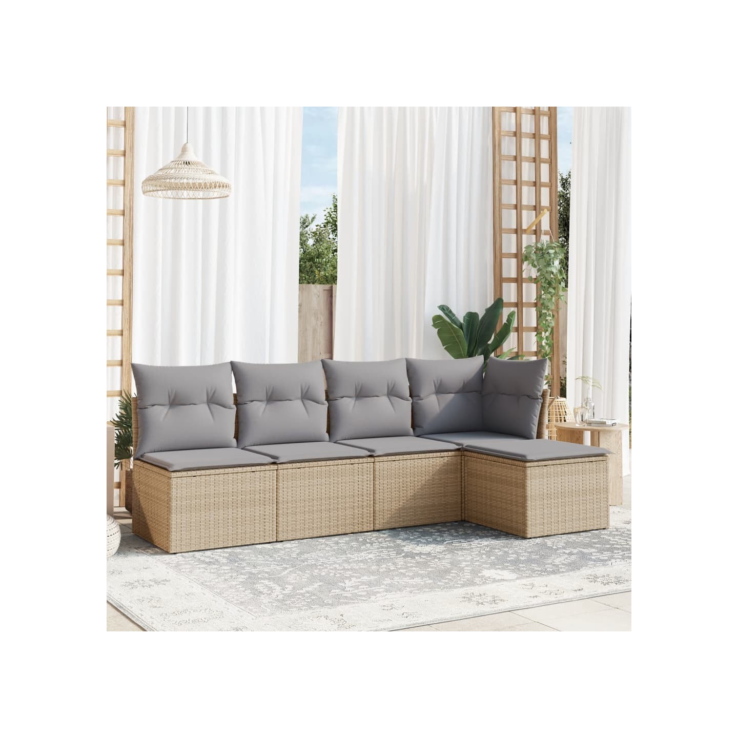 Salon de jardin avec coussins 5 pcs beige résine tressée