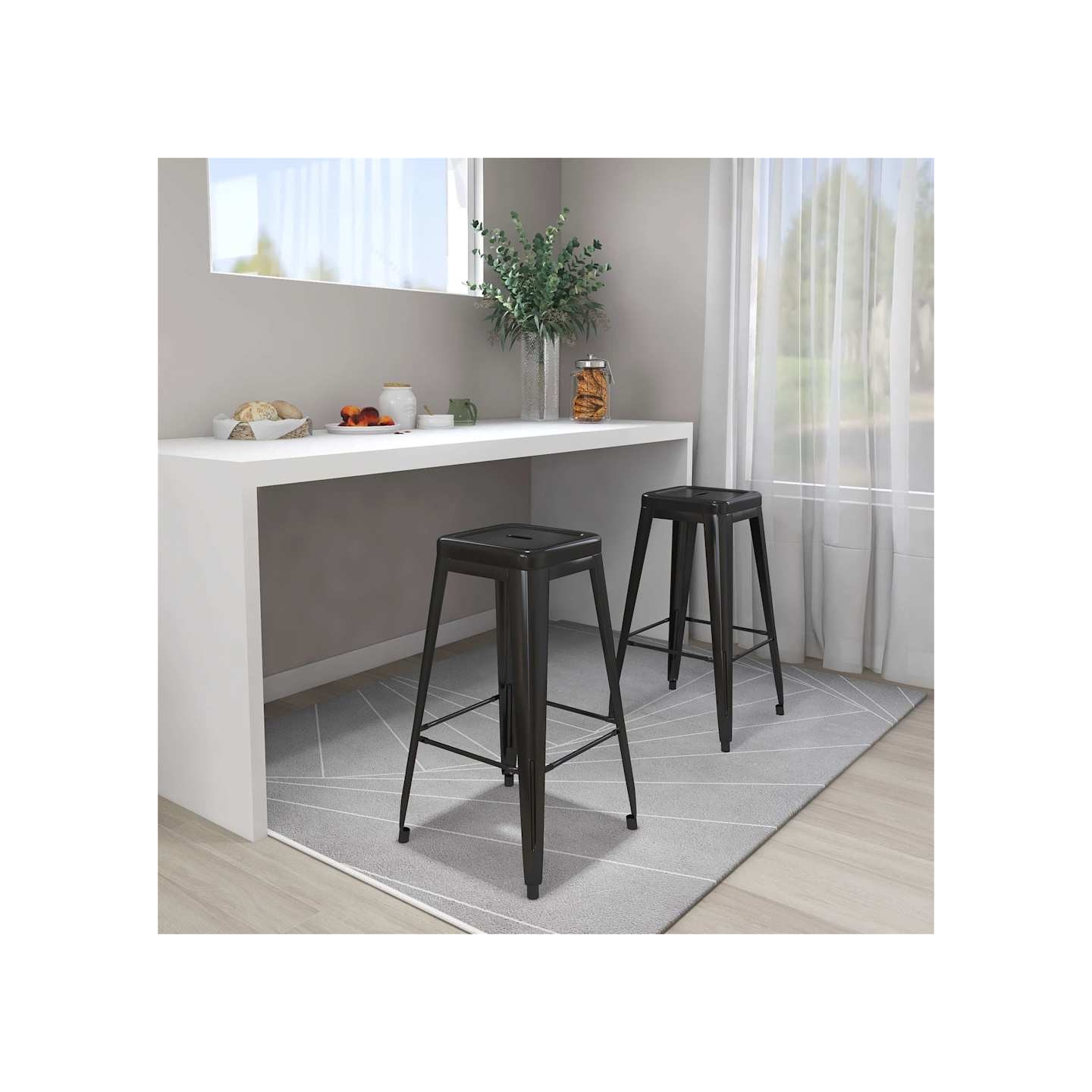 Tabourets de bar empilables lot de 2 noir métal