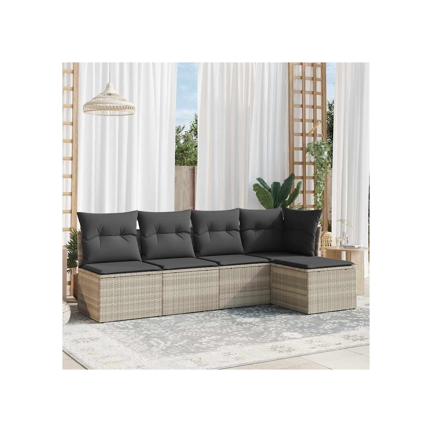 Salon de jardin 5 pcs avec coussins gris clair résine tressée