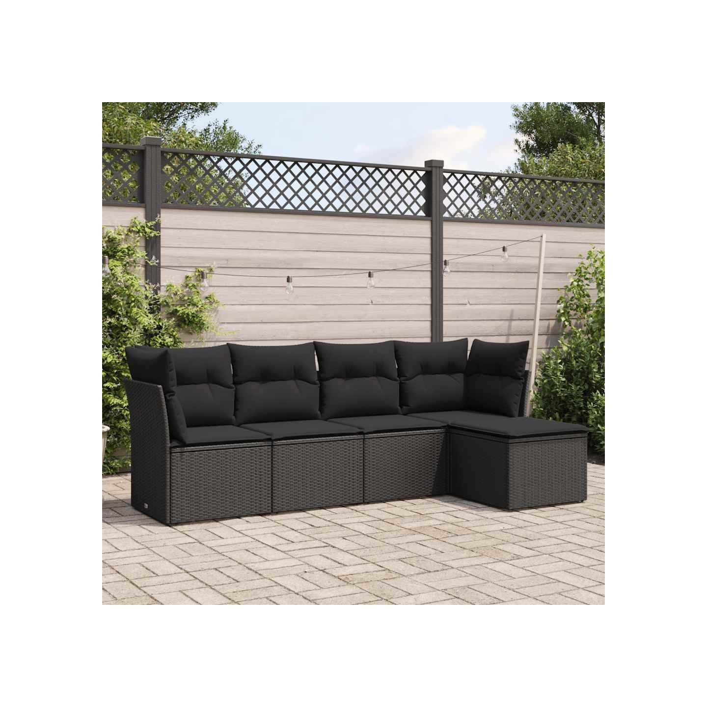 Salon de jardin 5 pcs avec coussins noir résine tressée