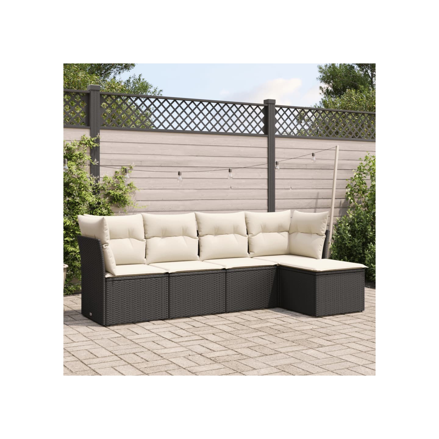 Salon de jardin 5 pcs avec coussins noir résine tressée