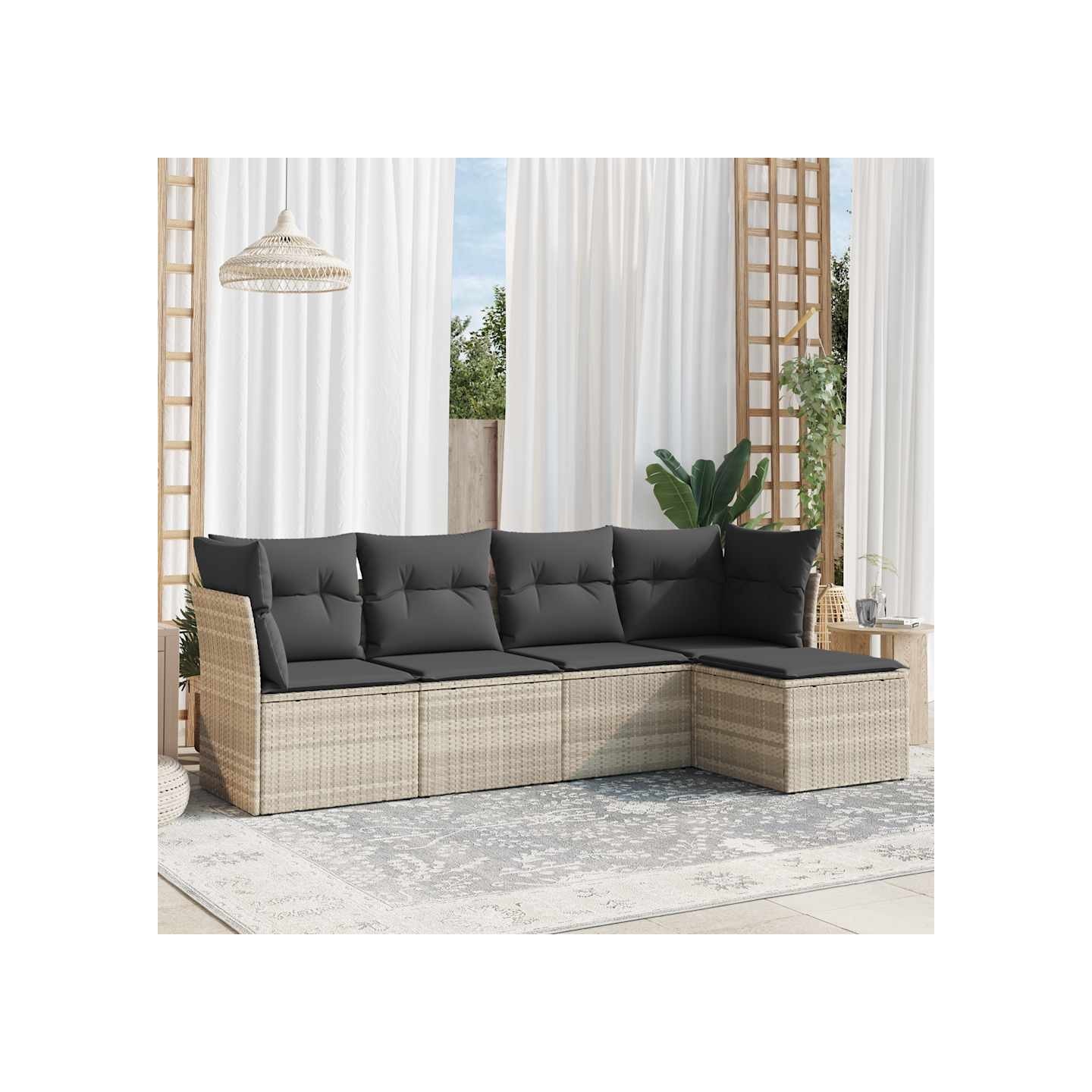 Salon de jardin 5 pcs avec coussins gris clair résine tressée