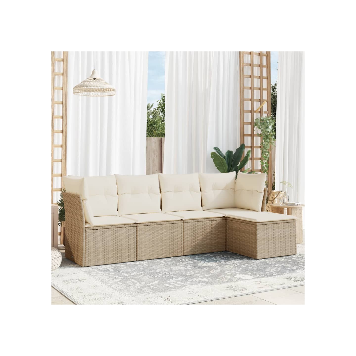 Salon de jardin avec coussins 5 pcs beige résine tressée