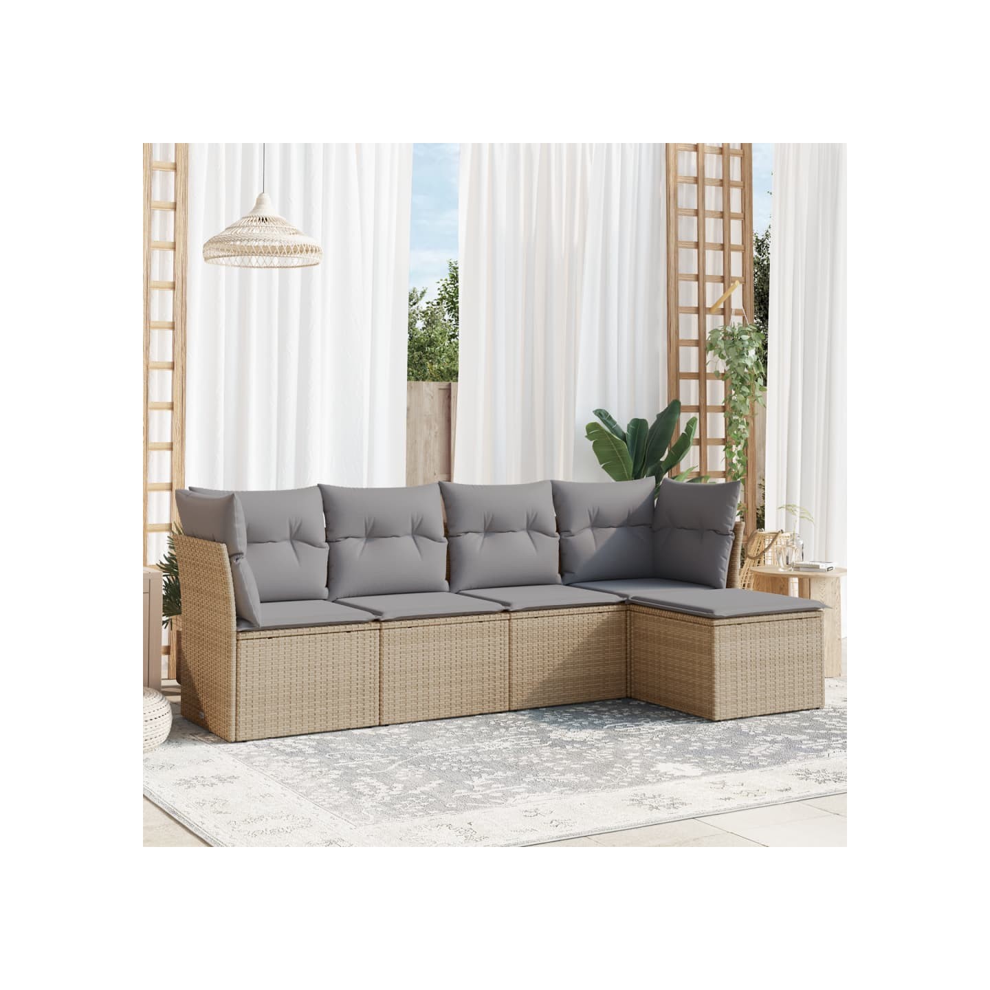Salon de jardin avec coussins 5 pcs beige résine tressée