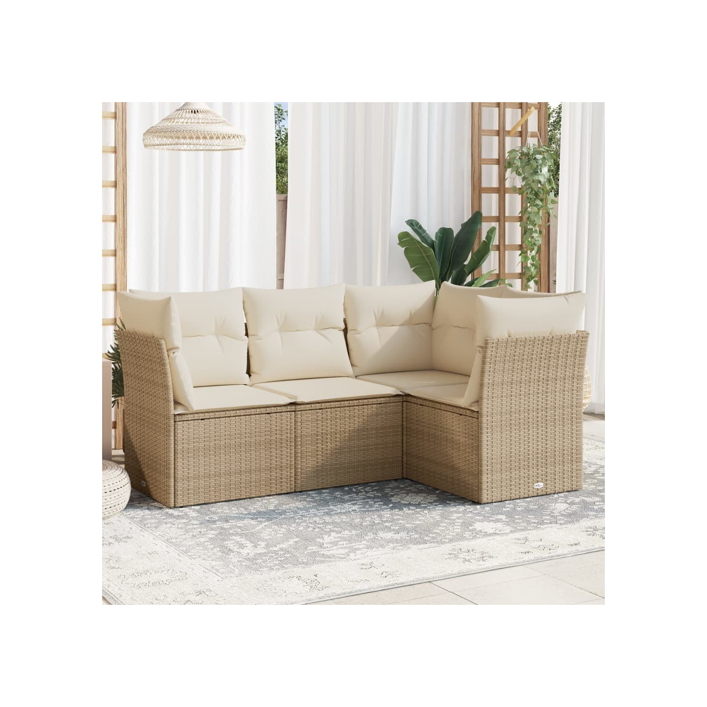 Salon de jardin avec coussins 4 pcs beige résine tressée