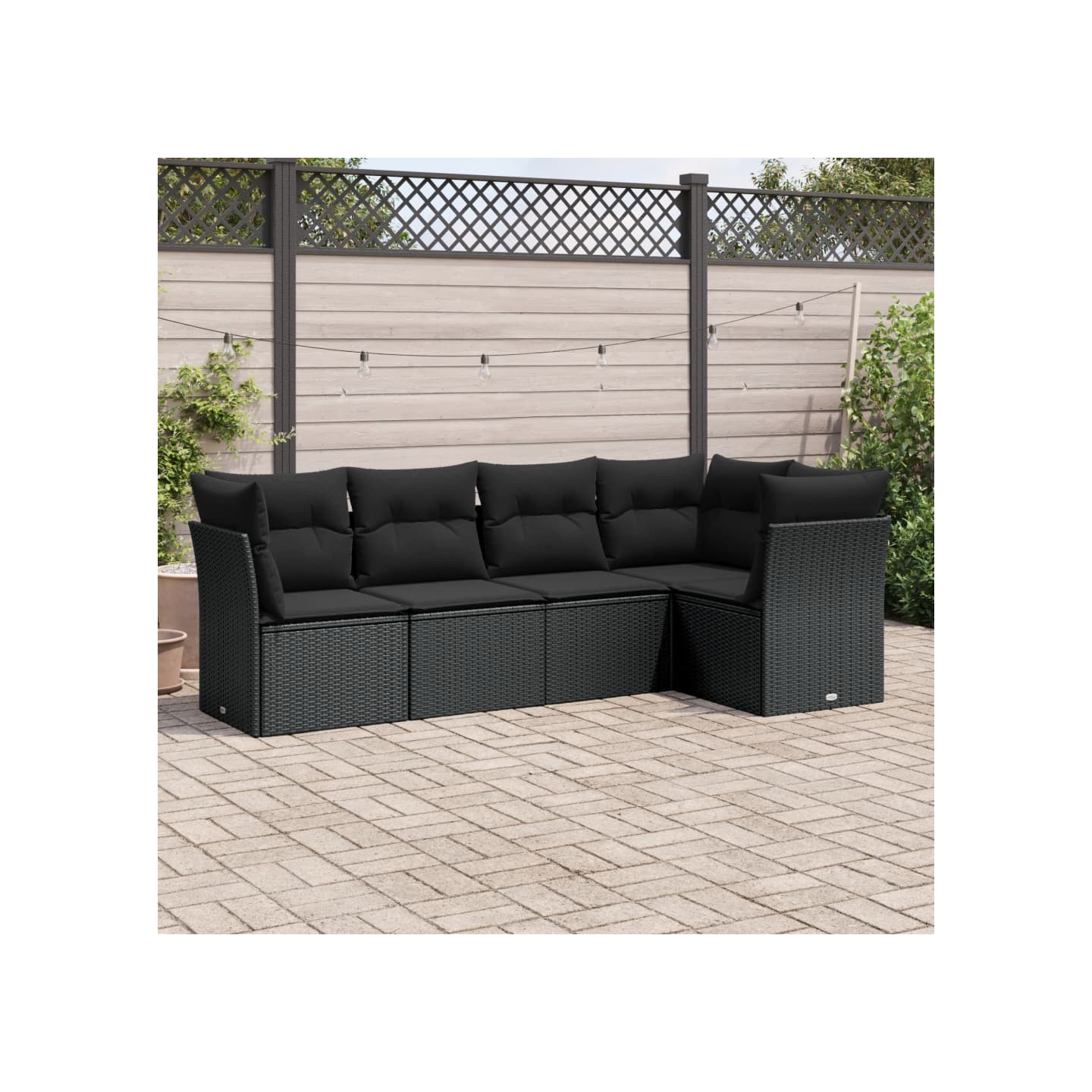 Salon de jardin 5 pcs avec coussins noir résine tressée
