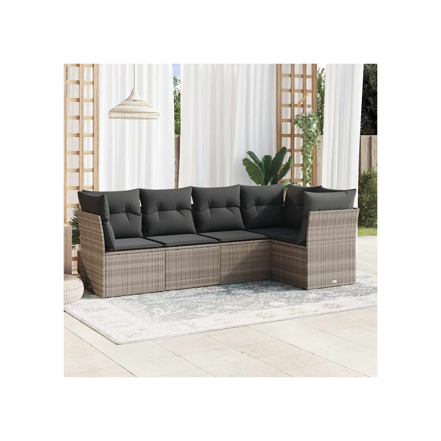 Salon de jardin 5 pcs avec coussins gris clair résine tressée