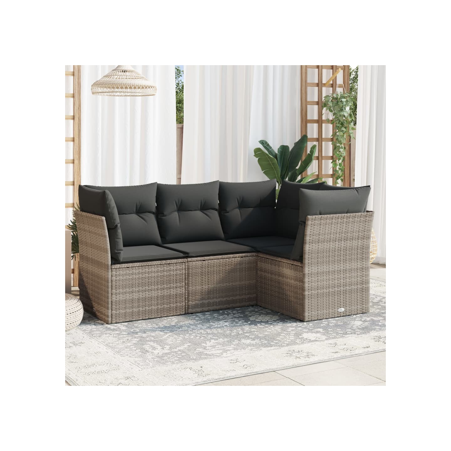 Salon de jardin 4 pcs avec coussins gris clair résine tressée