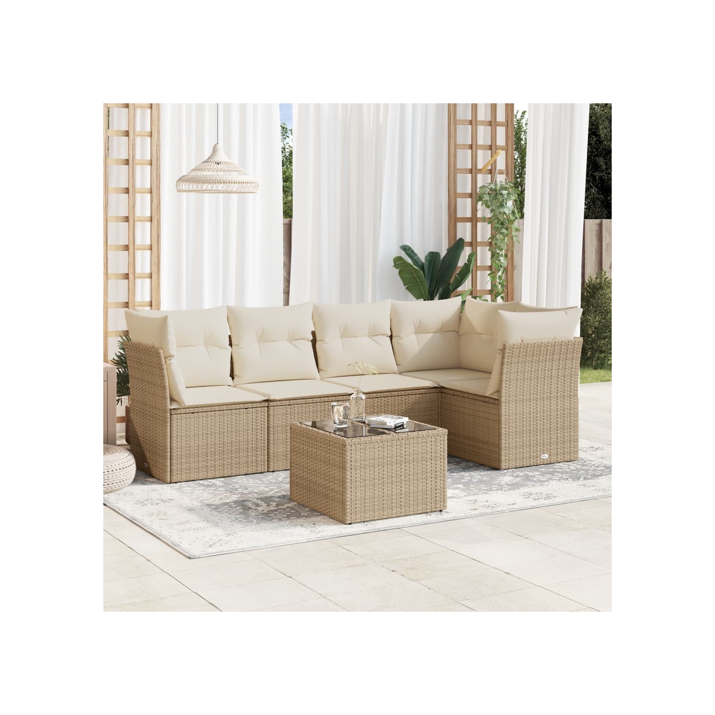 Salon de jardin avec coussins 6 pcs beige résine tressée
