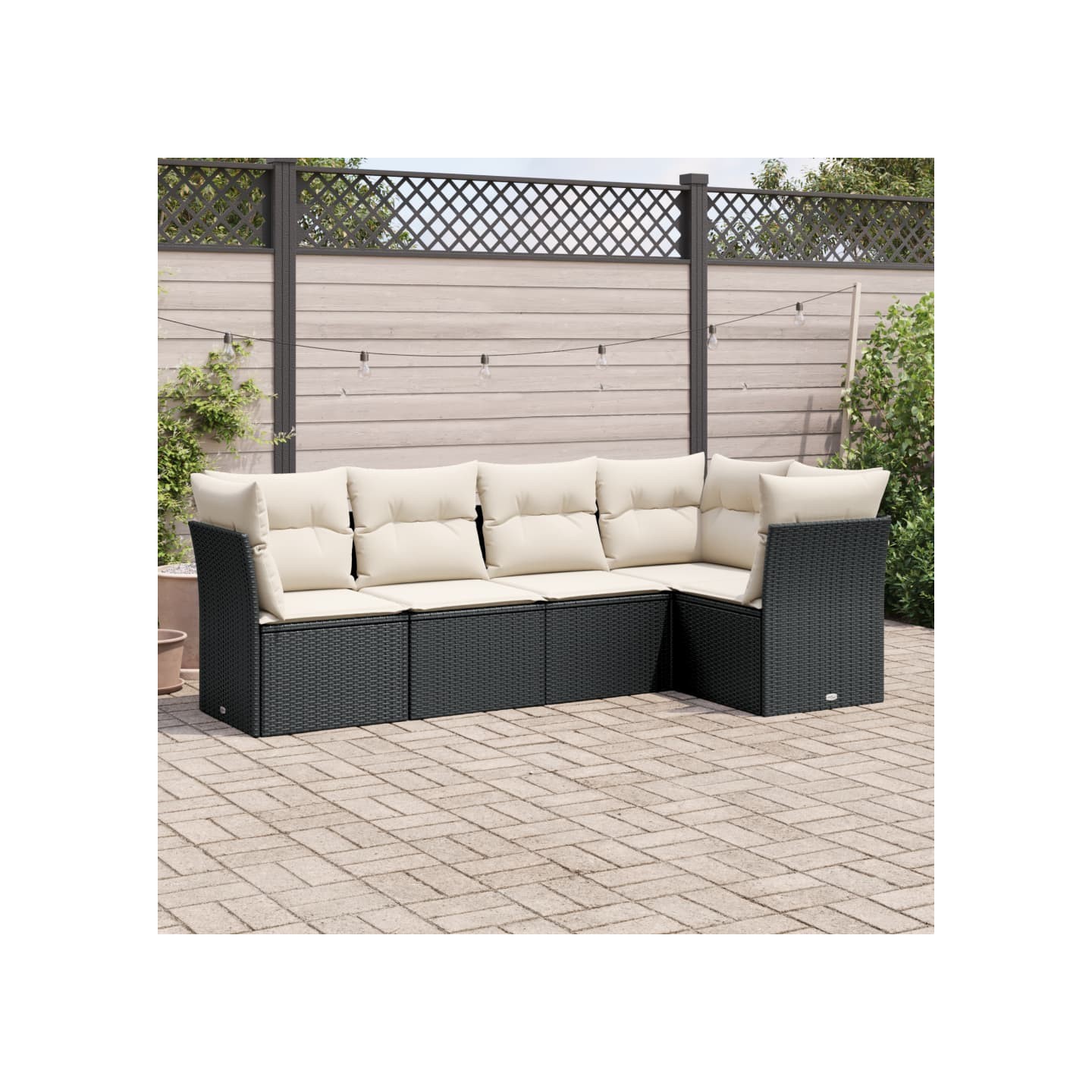 Salon de jardin 5 pcs avec coussins noir résine tressée