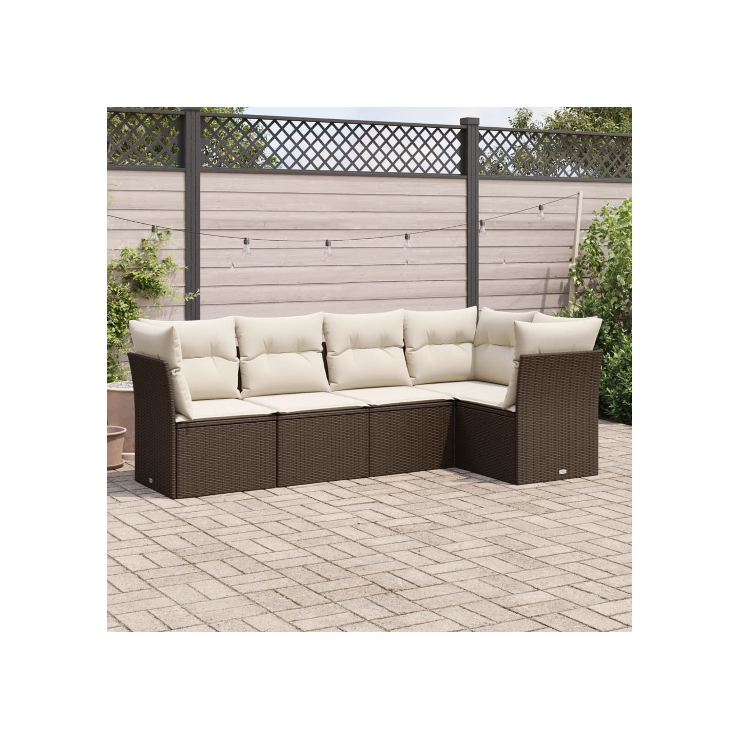 Salon de jardin avec coussins 5 pcs marron résine tressée
