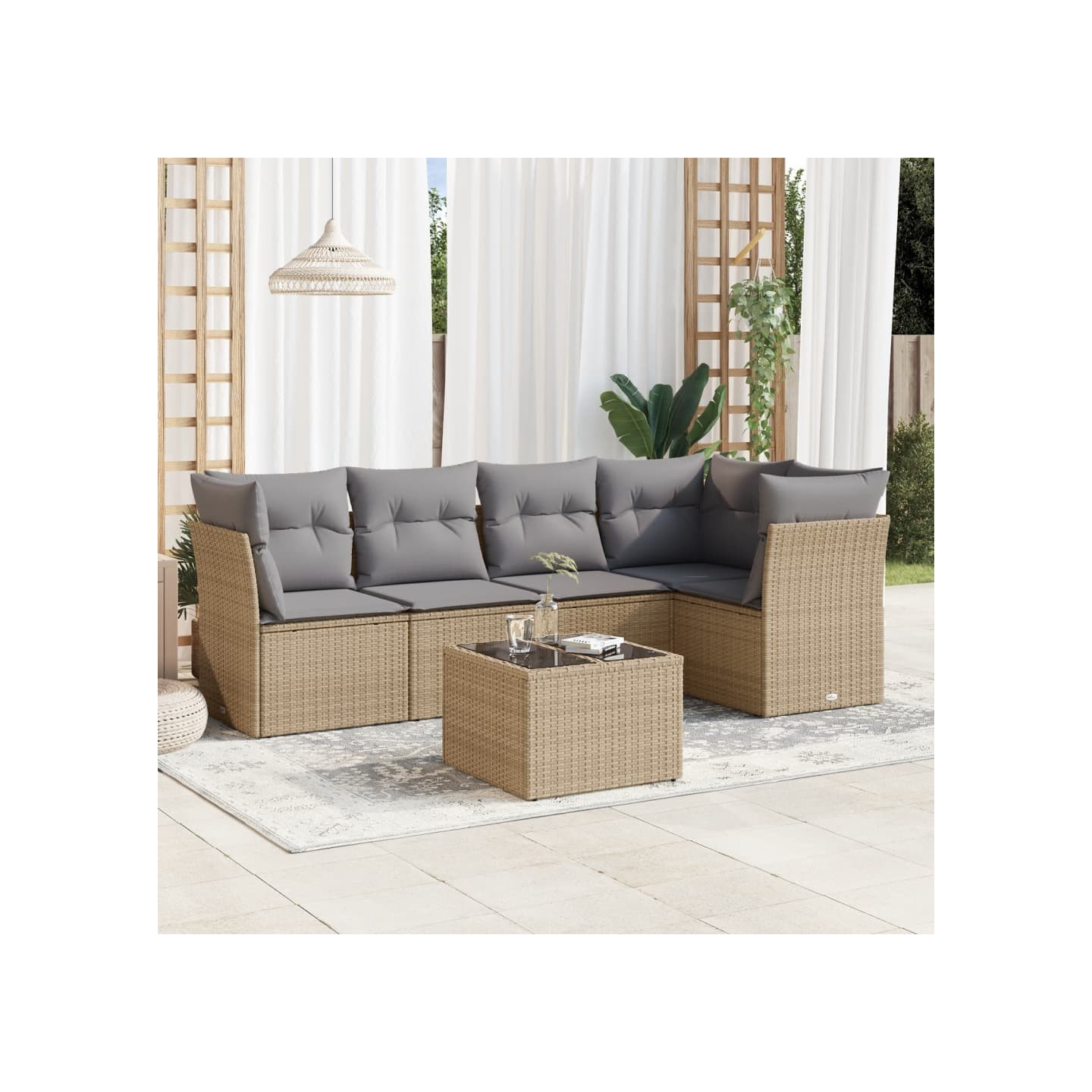Salon de jardin avec coussins 6 pcs beige résine tressée