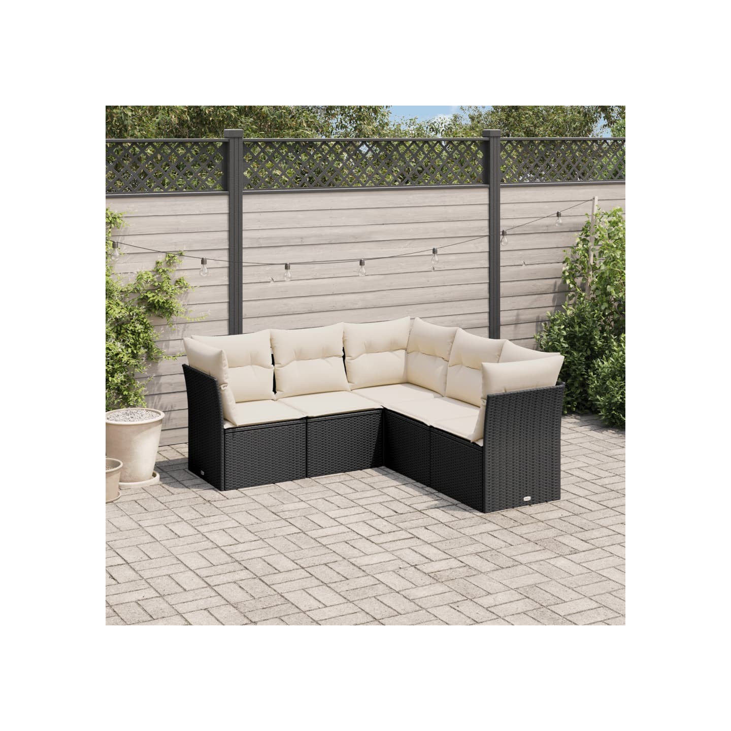 Salon de jardin 5 pcs avec coussins noir résine tressée
