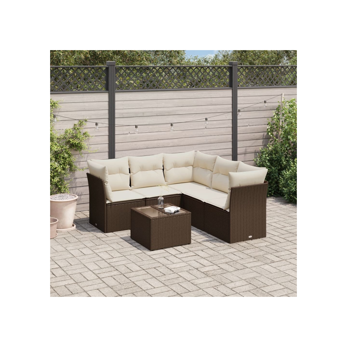 Salon de jardin avec coussins 6 pcs marron résine tressée