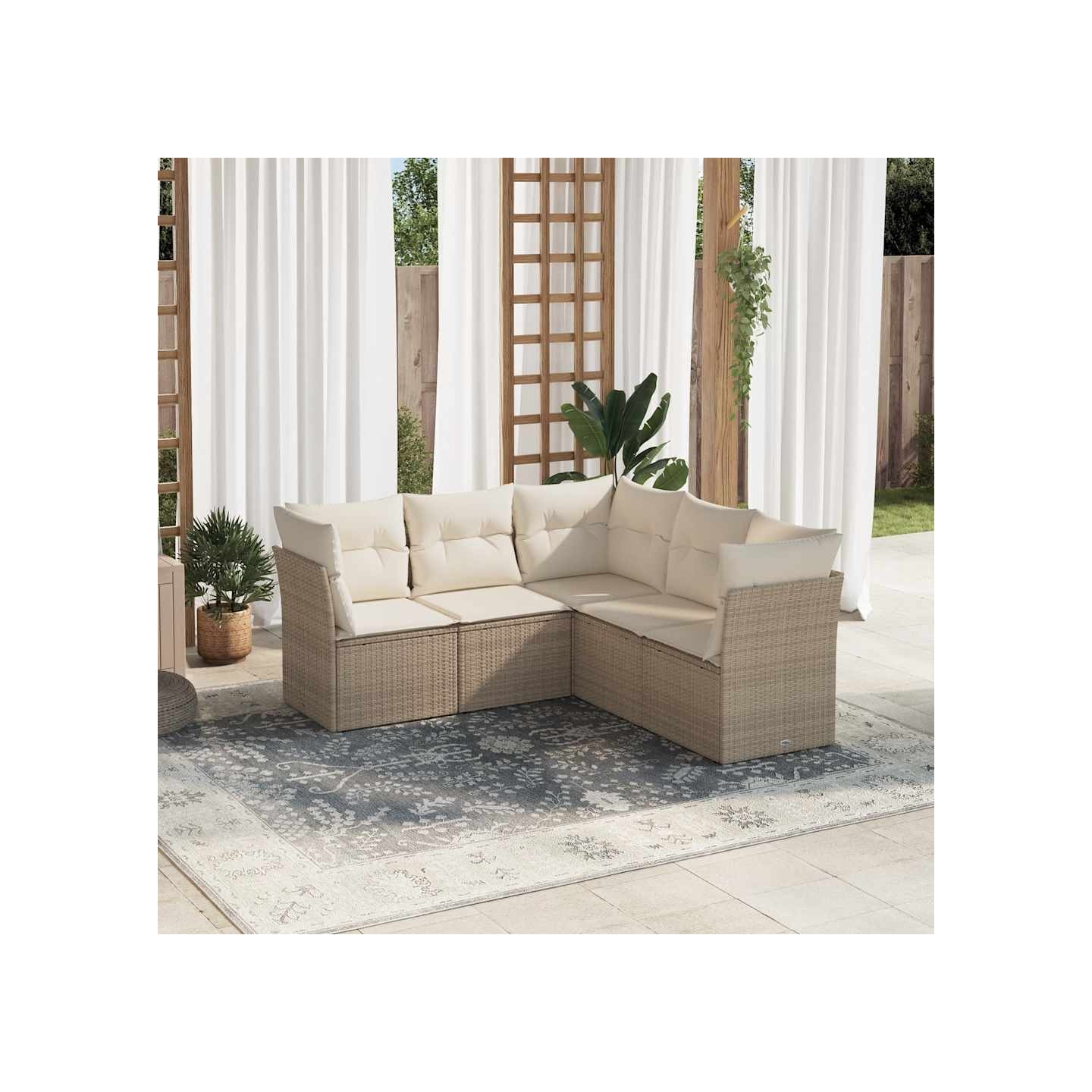 Salon de jardin avec coussins 5 pcs beige résine tressée