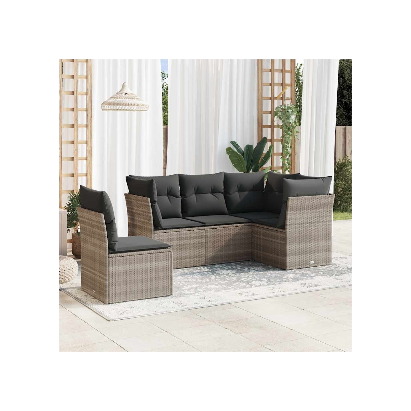 Salon de jardin 5 pcs avec coussins gris clair résine tressée