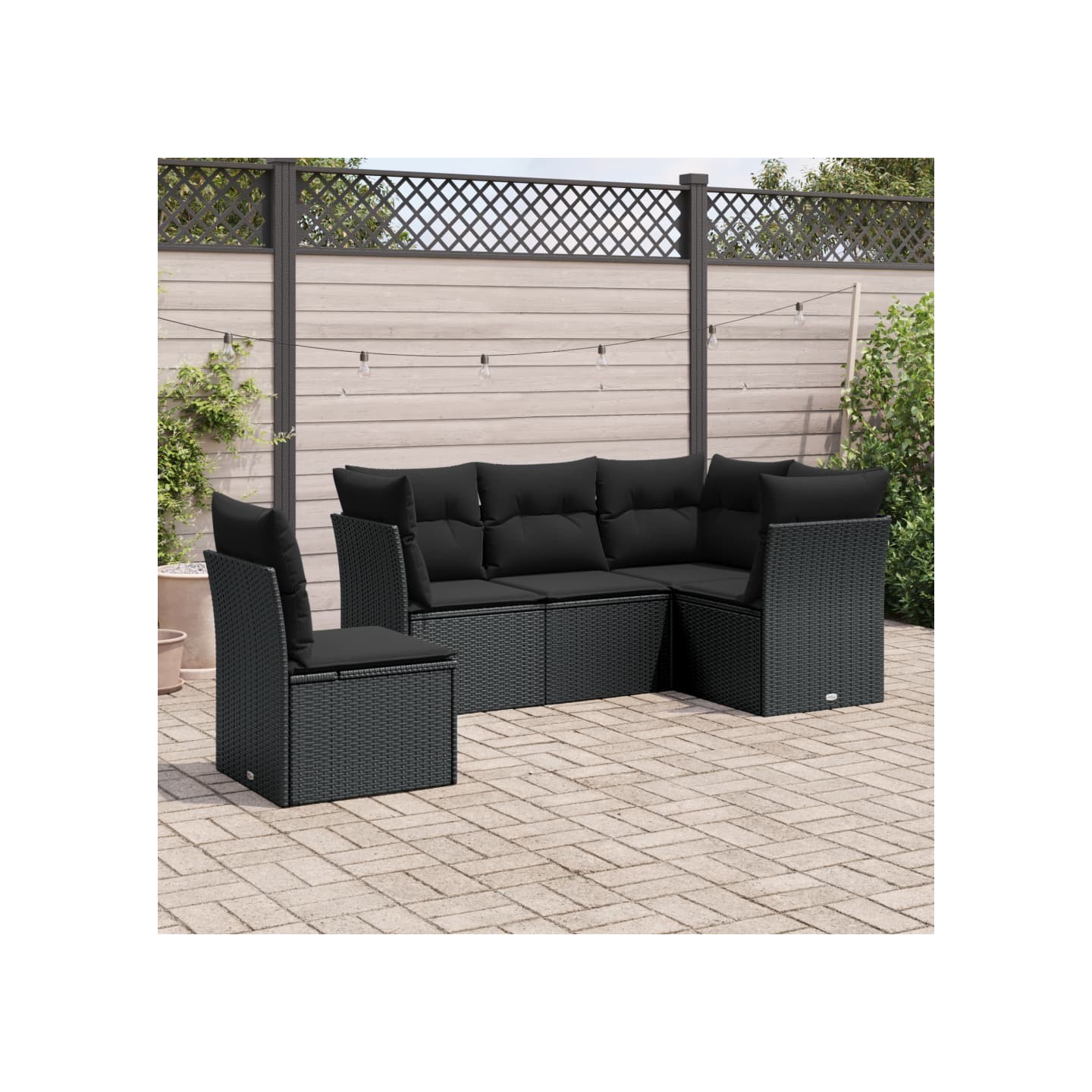 Salon de jardin 5 pcs avec coussins noir résine tressée