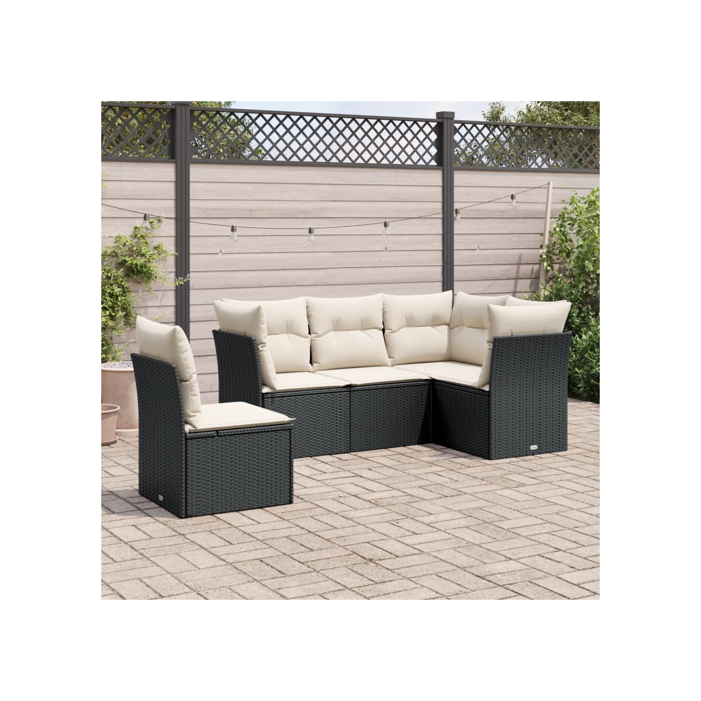 Salon de jardin 5 pcs avec coussins noir résine tressée