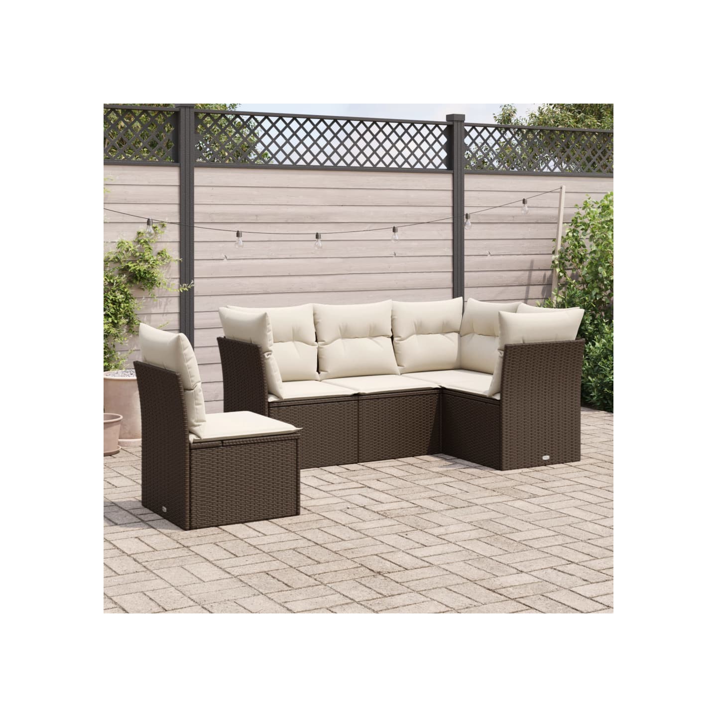 Salon de jardin avec coussins 5 pcs marron résine tressée