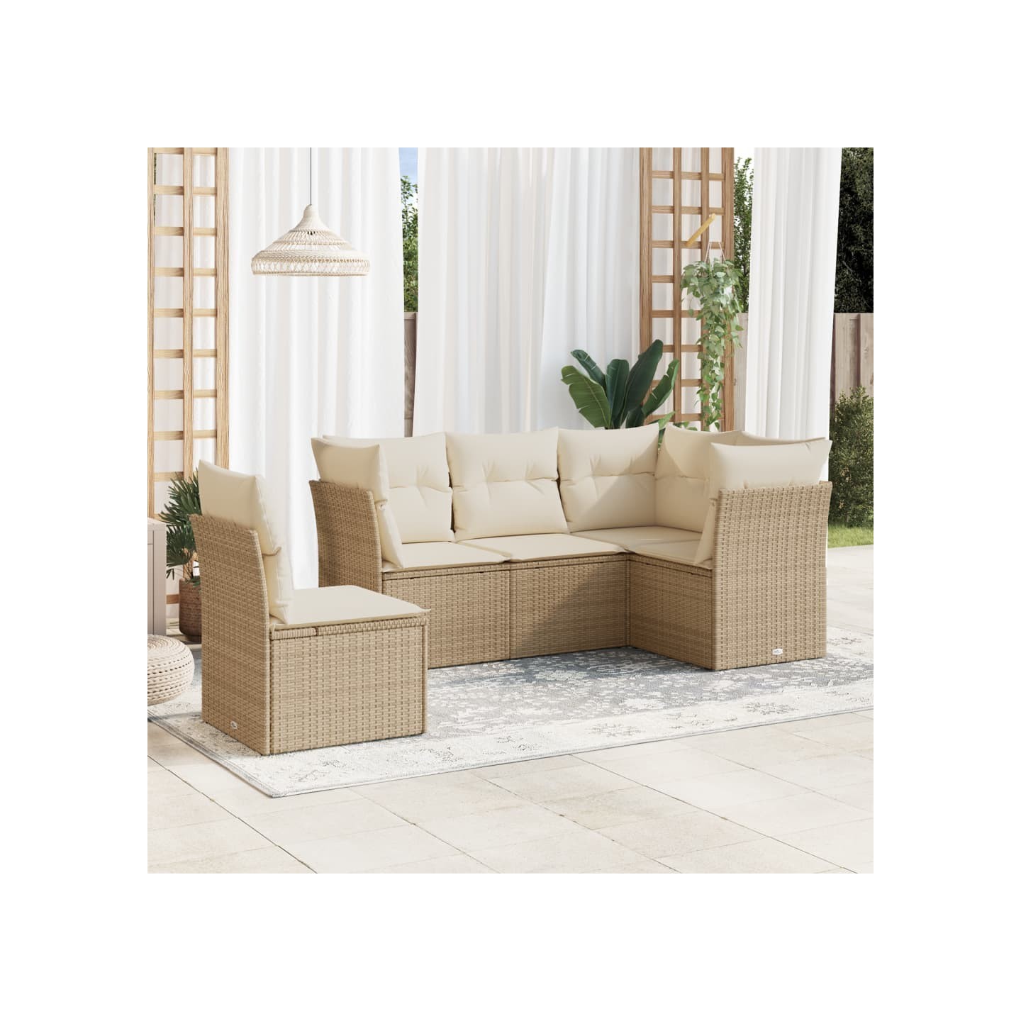 Salon de jardin avec coussins 5 pcs beige résine tressée