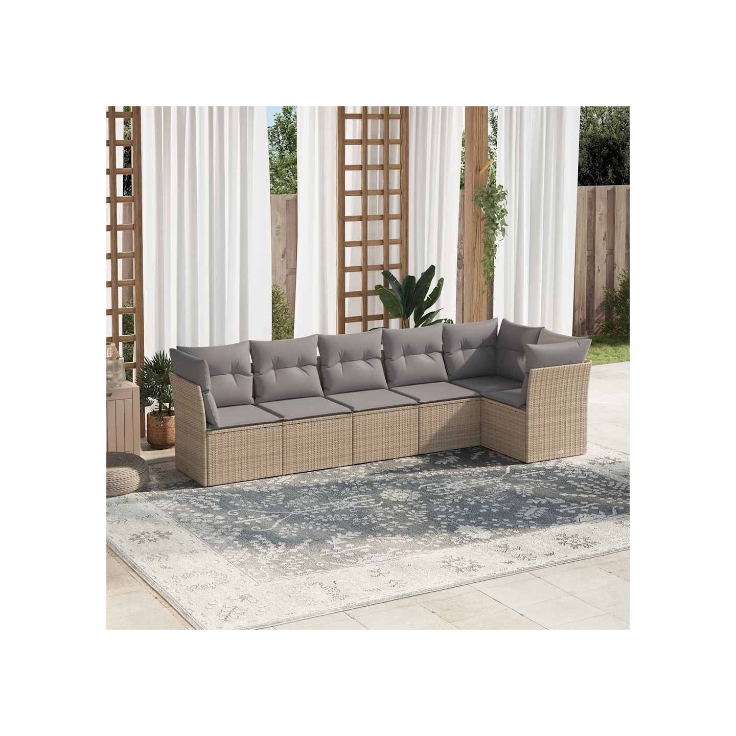 Salon de jardin avec coussins 6 pcs beige résine tressée