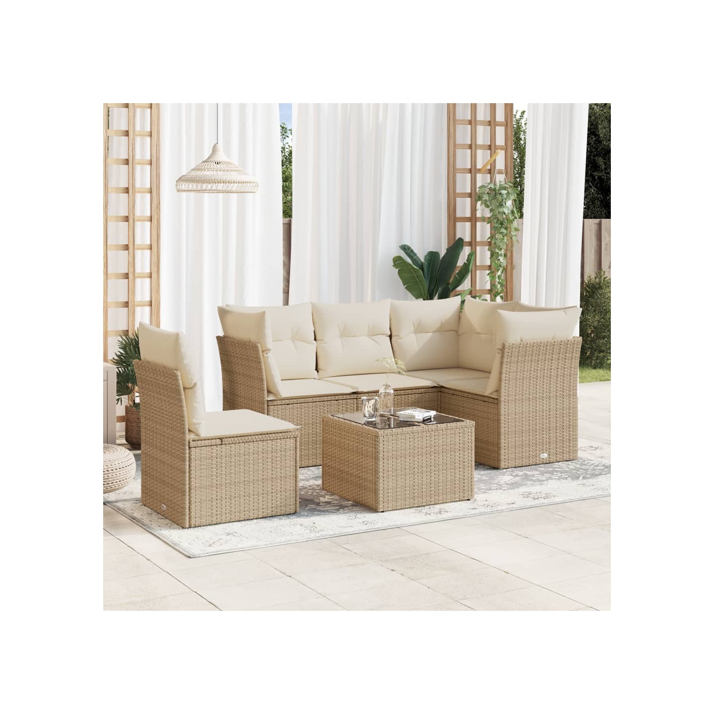 Salon de jardin avec coussins 6 pcs beige résine tressée