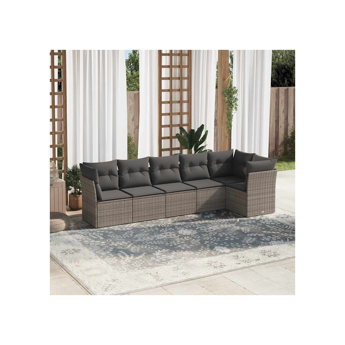 Salon de jardin 6 pcs avec coussins gris résine tressée
