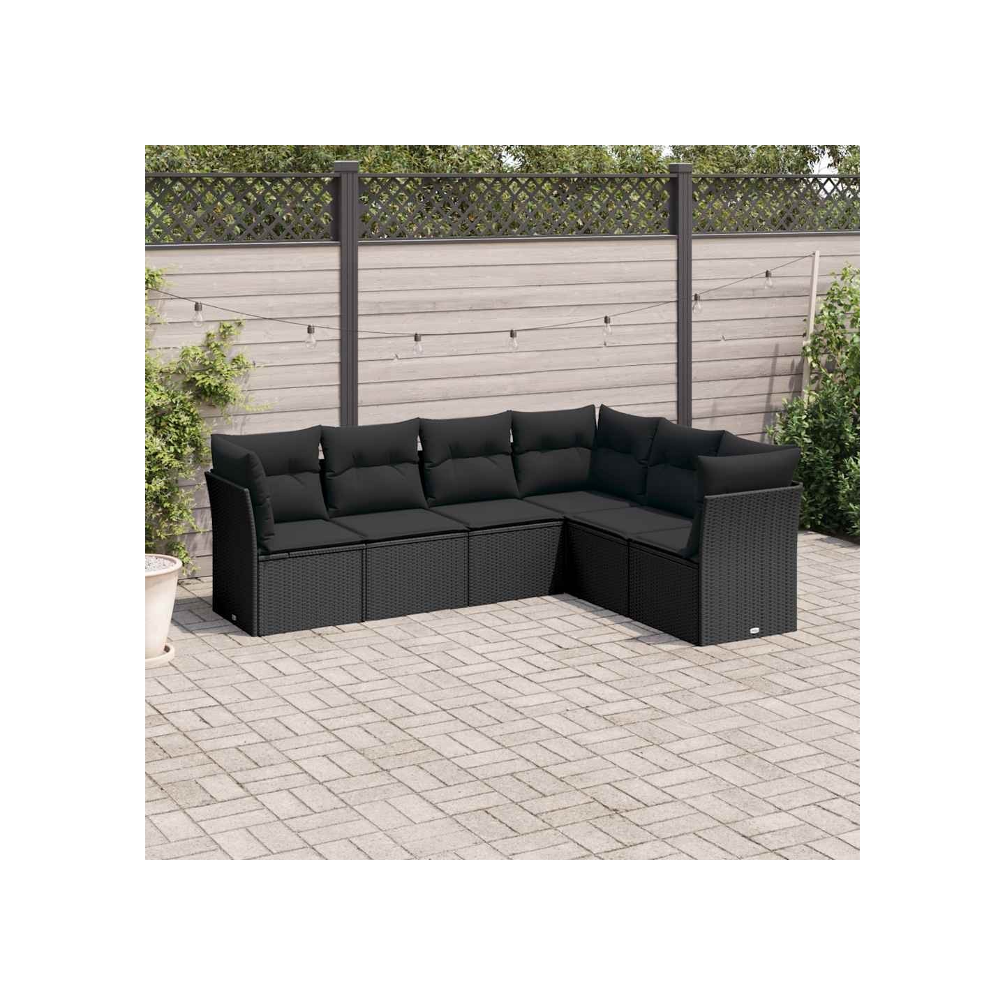 Salon de jardin 6 pcs avec coussins noir résine tressée