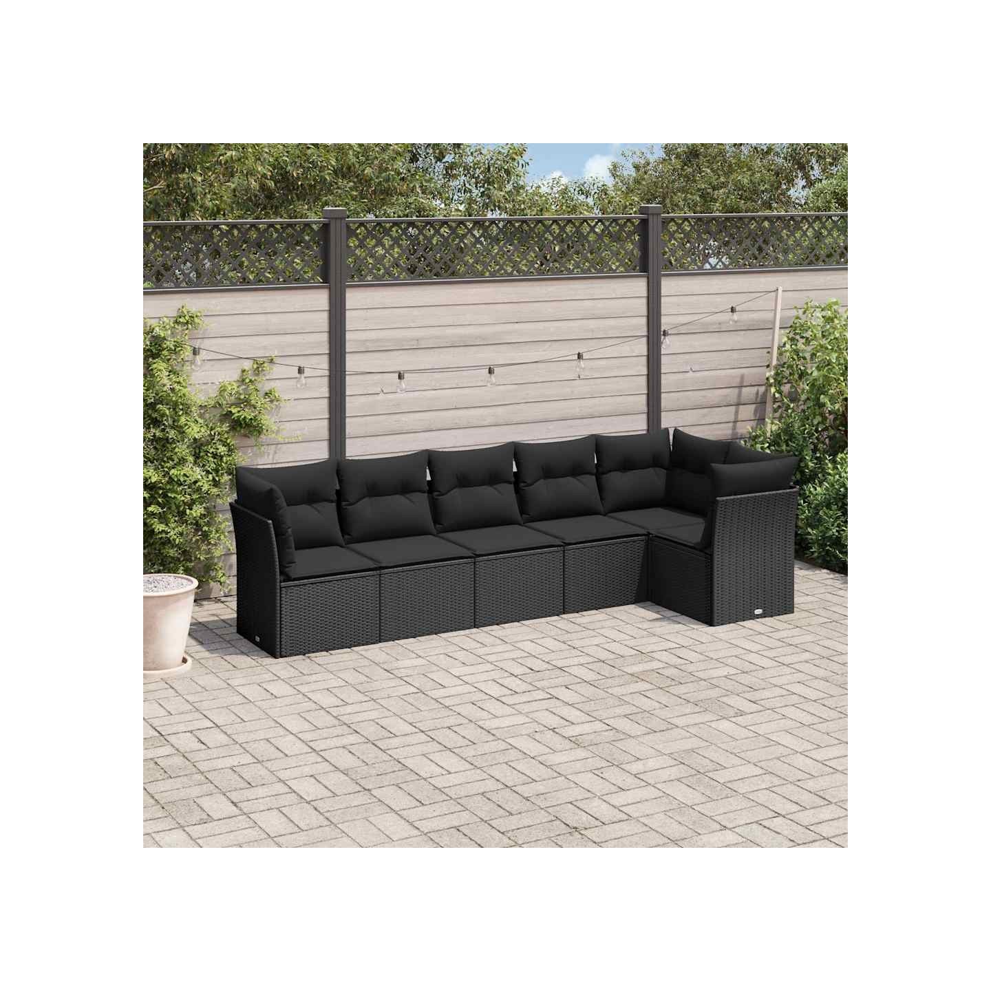 Salon de jardin 6 pcs avec coussins noir résine tressée