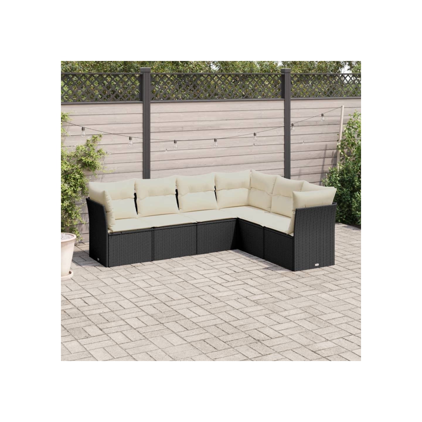 Salon de jardin 6 pcs avec coussins noir résine tressée