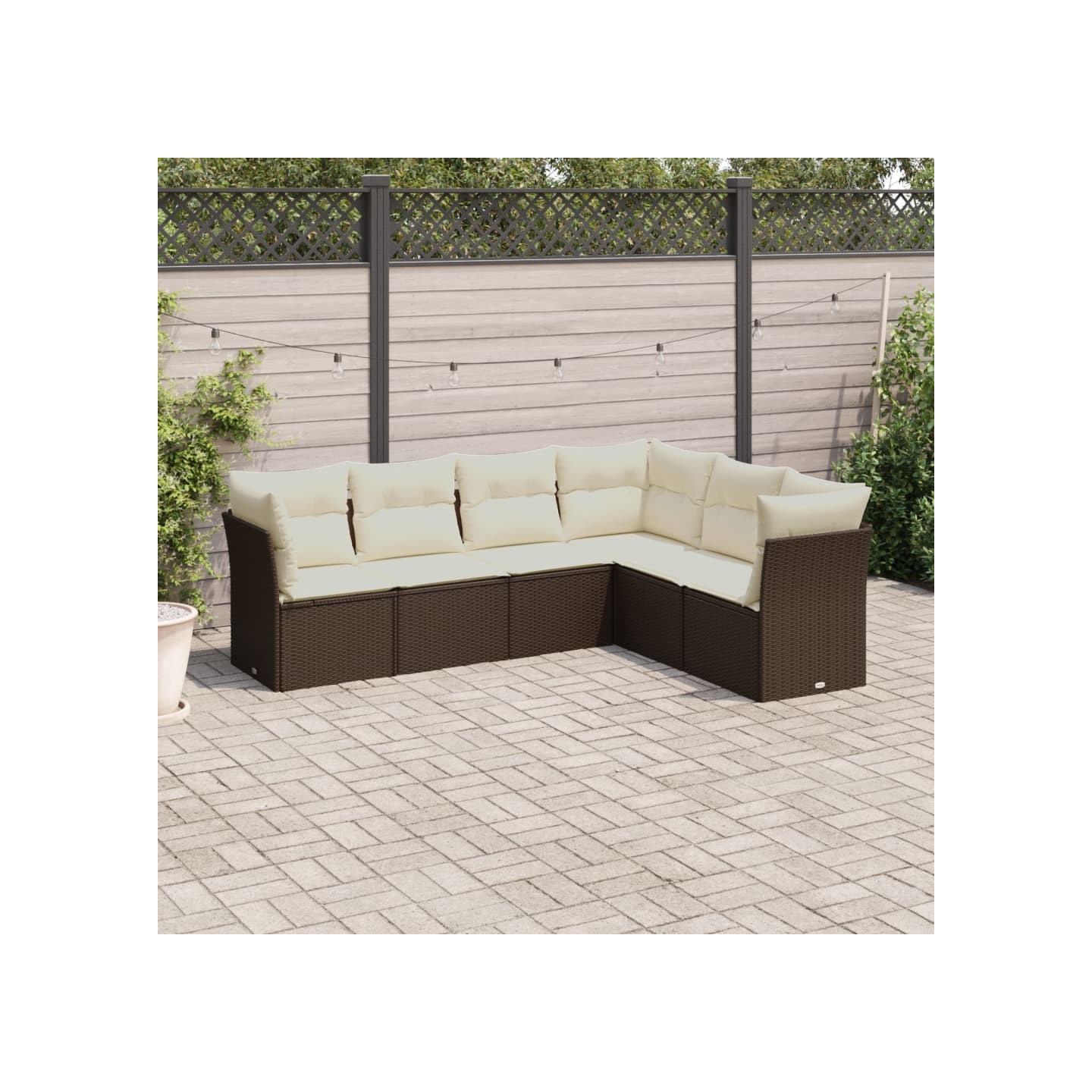 Salon de jardin avec coussins 6 pcs marron résine tressée